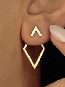 1对创意极简几何镂空菱形耳环，时尚百搭小众设计优雅耳环 - 金色 - 查看 6