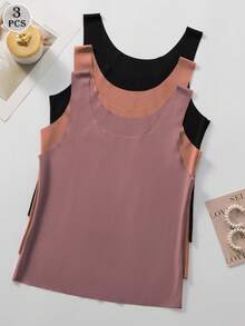 3 piezas Camiseta sin costuras - Camiseta interior sin mangas de cuello redondo suave en colores transparentes/semitransparentes de varios colores - Multicolor - Ver 6