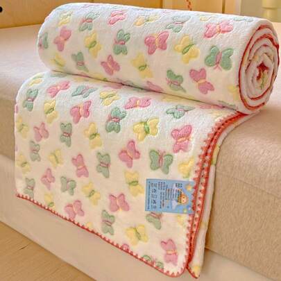 1pc Butterfly Pattern Baby Blanket, Soft & Comfortable Coral Fleece Newborn Throw Blanket