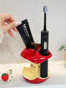 1pc Apple-Shaped Electric Toothbrush Holder, Bathroom Toothpaste & Toothbrush Storage Organizer, Creative Design - Red - View 3