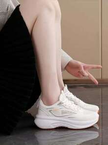 Women's Korean Style Breathable Mesh Flat Sneakers, Student Versatile Running Shoes, Soft Sole Non-Fatiguing - White - View 5