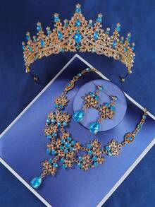 Bộ trang sức 4 món kiểu hoàng gia sang trọng với pha lê, dây chuyền, bông tai và vương miện, thích hợp cho đám cưới, tiệc tùng và sự kiện. - Nhiều màu - Xem 11