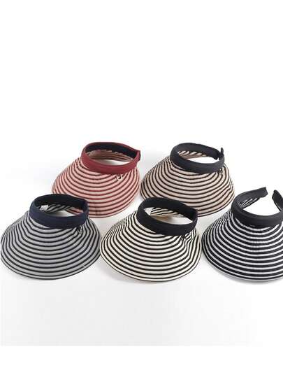 1顶黑白条纹头带式遮阳帽，便携式宽檐遮阳帽，适合户外日常佩戴