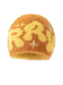 1件装 女士新款可爱街头字母刺绣毛绒猫耳保暖耳罩针织帽 - 仿貂絨RRW - 查看 14