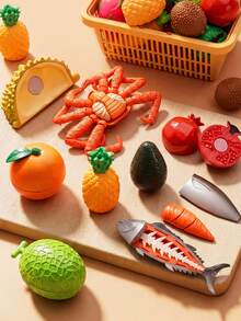 2026 Kids Realistic Food Fruit Cutting Set, Large Seafood Animal Models Like Lobster, Crab, Fish, Disassemble & Assemble, Early Education, Puzzle Toys, New Large Capacity Picnic Basket Storage Box, Categorized Storage, Kitchen Toys, Can Be Used As Decor, Portable, Practical, Great Halloween Gift - Multicolor - View 4