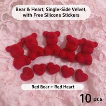 10pcs Plush Bear Heart Shaped Decor Set, With Adhesive Tape And Storage Box, Multi-Color Resin Pendant For DIY Jewelry And Phone Case Crafting - Multicolor - View 2