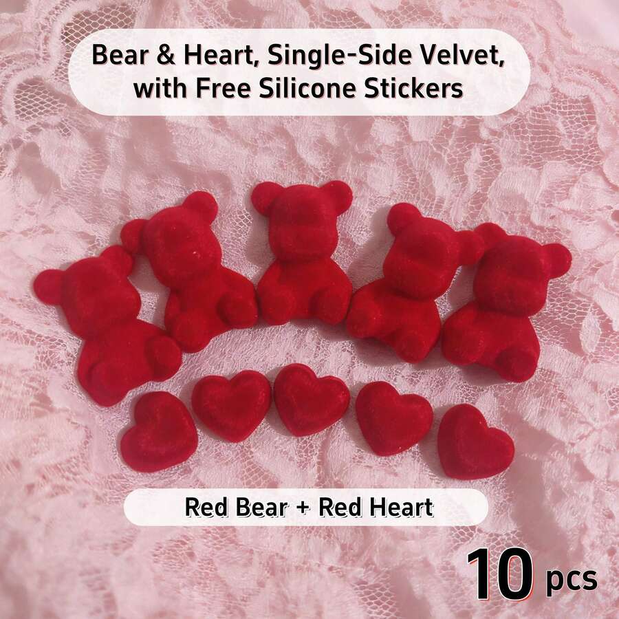 10pcs Plush Bear Heart Shaped Decor Set, With Adhesive Tape And Storage Box, Multi-Color Resin Pendant For DIY Jewelry And Phone Case Crafting