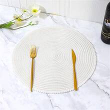 1 pieza Posavasos de estilo minimalista de material natural con borde de bola azul y aislamiento térmico, adecuado para el hogar, la cocina, el restaurante, el hotel, la granja, celebraciones, bodas, fiestas de cumpleaños y decoración de mesa - Azul menta - Ver 5