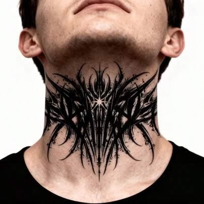 Tatuaje temporal abstracto y fresco de un tótem negro, impermeable de 1 a 2 semanas, apto para hombres y mujeres en el cuello y el brazo
