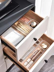 1pc Transparent Drawer Type Makeup Organizer Box, Vanity Desk Skincare Products Classified Storage Box, Perfume Lipstick Eyebrow Pencil Holder - Polka Dot Transparent - View 2