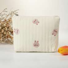 1pc Portable Zippered Embroidered Cartoon Animal Baby Diaper & Bottle Storage Mommy Makeup Bag, Travel Organizer - Apricot - View 16