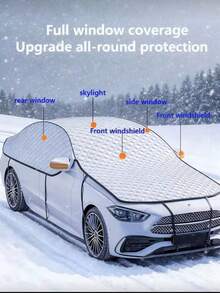 Newly Upgraded Silver Half Car Cover, Sunproof UV Block Windshield Roof Hood Protector, Heat Resistant Auto Umbrella Sunshade For Sedan SUV, Weatherproof Waterproof Exterior Guard With Windproof Straps Reflective Strip - Multicolor - View 11