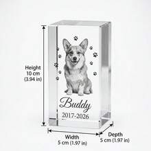 客製化個性化 2D 水晶寵物照片方塊，可自訂文字與圖片寵物紀念品，適合狗主人與貓主人作為紀念禮物，居家桌面裝飾寵物紀念 - 爪印 - 查看 10