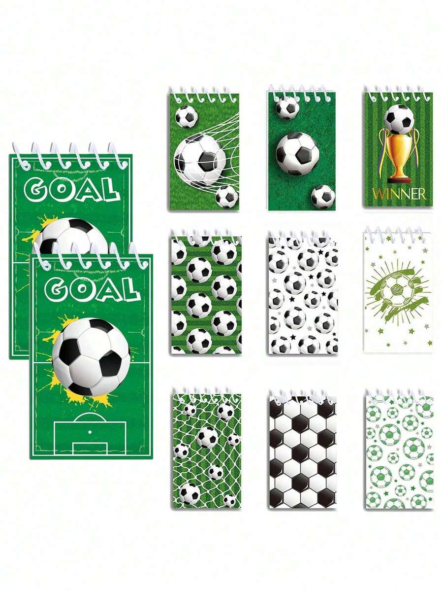 10本足球主题线圈笔记本，足球主题便签本，返校计划本，口袋本，记事本，学生日记，学生最爱的生日礼物，学习用品，学生奖品手工纸，派对笔记本，学习用品，返校文具 - 足球 - 查看 1
