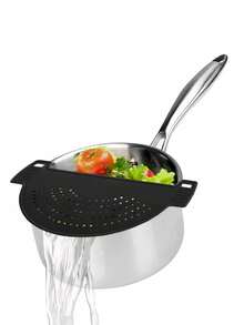 1pc Plastic Clip-On Crescent Shaped Food Strainer Funnel, Heat Resistant, Suitable For Pasta, Vegetables, Fruits And Other Kitchen Items, Fits All Pots And Pans Sink Funnel - Black - View 5