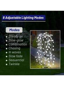 太陽能 LED 煙花燈，8 種模式閃爍柳樹燈，IP44 高品質，適合戶外露營、花園、露營車、商場和派對裝飾，情人節、復活節、聖誕節等節慶派對燈飾 - 120LED 白 - 查看 4