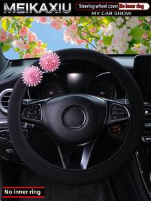 MEIKAXIU 1 chiếc bọc vô lăng xe hơi bằng vải co giãn, đính đá lấp lấp lánh hình hoa màu hồng, phù hợp với vô lăng 14.5-15 inch, phụ kiện xe hơi dành cho nữ. - Vỏ bọc vô lăng hình hoa đính kim cương - Xem 15