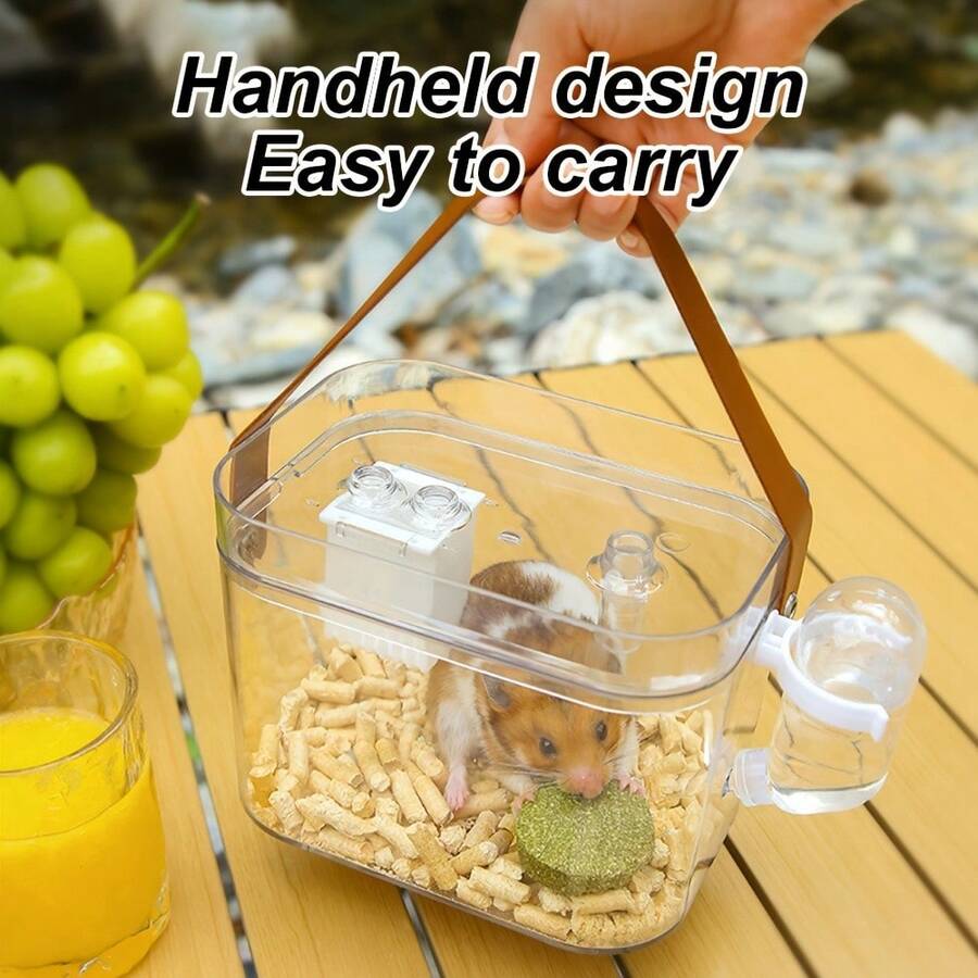 Lồng vận chuyển trong suốt di động dành cho chuột hamster, kèm bình nước và khay thức ăn, lồng vận chuyển có lỗ thông gió cho chuột hamster/nhím. - Xem 1