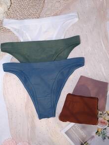 5pcs/Pack Plus Size Women's Sexy Basic Solid Color Comfortable Knit Low-Waist Soft Thong Panties, Suitable For All Seasons Daily Wear - Multicolor - View 4