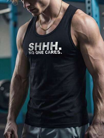 Áo tank top nam cổ tròn không tay, dây đeo hẹp, in chữ "Imdifferent" hài hước, phong cách đường phố Mỹ.