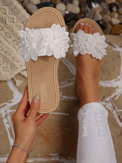 Sandalias de mujer nuevas con flor 3D de un solo tirante, material EVA ligero y cómodo, adecuadas para vacaciones y playa