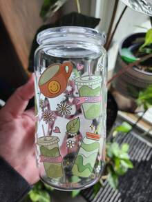 冰抹茶咖啡玻璃吸管杯，罐形玻璃吸管杯，家用抹茶吸管杯，抹茶吸管杯饮具 - 彩色 - 查看 4