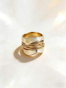 1枚时尚个性双色宽边戒指，波西米亚风格金属丝缠绕独特设计，百搭日常配饰，理想的情人节礼物 - 銀色 - 查看 9