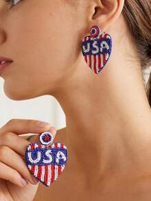 Pendientes con colgante de corazón hecho a mano en rojo, blanco y azul, inspirados en la bandera estadounidense, una declaración de moda para mujeres, adecuados para el 4 de julio, Día de la Independencia y otras festividades - Multicolor - Ver 1