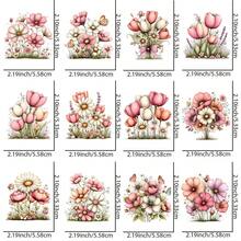 12pcs/Sheet Whimsical Floral Spring-Themed UV-DTF Transfer Set | High Quality, High Quality, Scratch-Resistant, Easy To Use For Various Cups, Bottles, Laptops & Craft Projects | Creative Floral Patterns, Durable Adhesive, Home Decorations, Enthusiasts - Multicolor - View 6