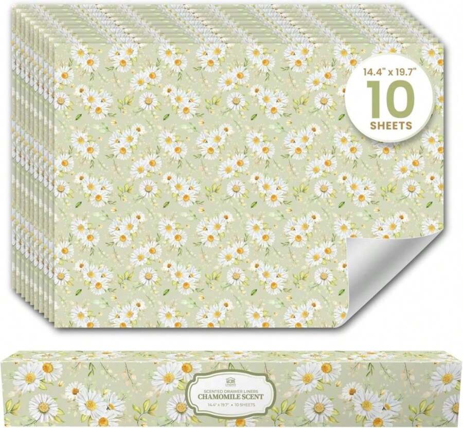Chamomile Scented Drawer Liners For Dresser Drawers (10 Large Sheets, 19.7" X 14.4") - Non Adhesive Drawer Paper Liner For Bedroom Dresser &Amp; Closet Shelves By Lindau2019s Essentials - ColorA - View 1