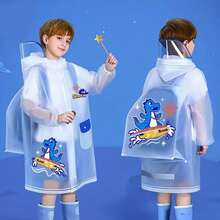1PCS Hot Upgrade Zipper Translucent Matte Little Dinosaur Children's Raincoat Baby Kindergarten Primary School Students Cartoon Raincoat Plus Schoolbag Space Boys And Girls Raincoat - 藍色 - 查看 8