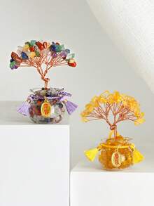 Árbol de bonsái de cristal de piedras preciosas - Buena suerte y sanación para el hogar y el escritorio - Mostaza Amarilla - Ver 4