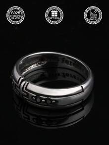 1pc S925 Sterling Silver Vintage Hollow Cross Faith Ring, Couple Rings With Black Zirconia "Forever Love" Engraved, Daily Wear, Gift Box Included - Couple Cross - View 4