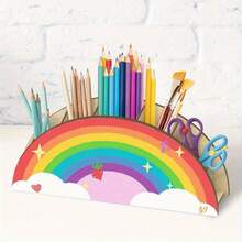 Rainbow Star Semi-Circle Wooden Pen Holder | Art Supplies Brush Scissors Storage Box - A - View 4