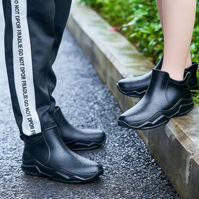 Unisex Black Short Rain Boots, Waterproof, Anti-Slip, Easy To Clean, Suitable For Kitchen, Garden, Fishing, Motorcycle, Outdoor Hiking, Workplace, All Season