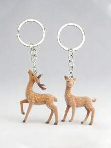 1pc Elegant Flocked Deer Keychain, Mini Deer Bag Charm, Keychain/Backpack Accessory - Multicolor - View 6