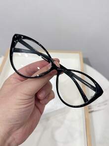 1副女士休闲复古猫眼黑色时尚平底眼镜，适合日常佩戴和街拍 - 黑色 - 查看 7