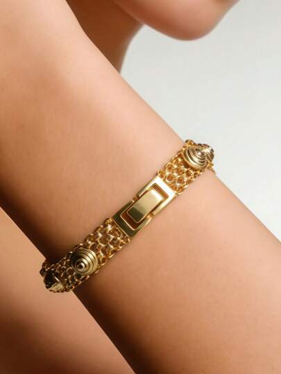 Vintage Gold Spiral Dome Woven Chain Bracelet