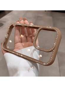 1 Coffee Brown Luxury Glitter Diamond Clear Phone Case For IPhone 17 Air 16e/15 Pro Max/14 Plus/13 Pro, Shockproof Protection, Hard Acrylic Material, With Bumper Frame - Gold - View 1