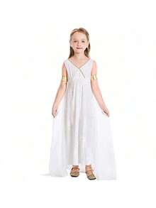 Greek Mythology Maiden White Palace Shawl Maxi Dress, Elegant Roman Mythology Themed Cosplay - Multicolor - View 2