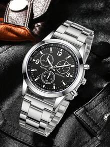 Bộ 2 đồng hồ nam dây bạc tối giản mặt số phối màu, máy quartz, thích hợp đeo hàng ngày, làm vật trang trí hoặc quà tặng ngày lễ. - Bạc - Xem 8