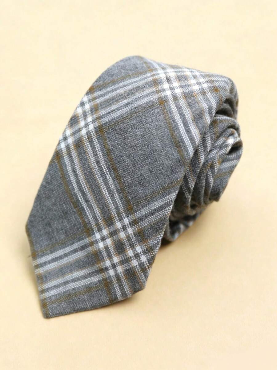 1 chiếc cà vạt kẻ caro hình thoi, chất liệu polyester, màu cà phê, dành cho nam và nữ, làm thủ công, phù hợp mọi mùa. - Nhiều màu - Xem 1