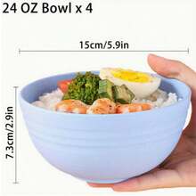 [Shatterproof Cereal Bowl Set] 4pcs Shatterproof Non-Breakable Cereal Bowl Set | 24oz PP Plastic Bowls For Soup/Rice/Cereal - Microwave And Dishwasher - Lightweight Tableware For Home, Camping And Gifts (4 Colors) - Multicolor - View 7