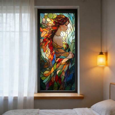 1/4 piezas Película de ventana de vidrio esmerilado con diseño geométrico y temática de hadas, película de privacidad de PVC con adsorción electrostática reutilizable, adecuada para baños, cocinas, estudios y decoración del hogar.