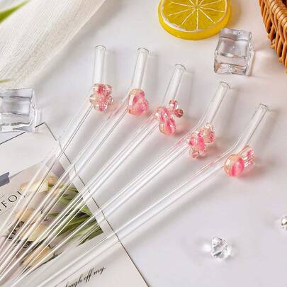 1 ชิ้น หลอดดูดน้ำแก้วตกแต่งสีชมพูกากเพชรน่ารัก, หลอดดูดน้ำแบบโค้งใสใช้ซ้ำได้ | เหมาะสำหรับกาแฟ, สมูทตี้, ค็อกเทล, ฯลฯ | อุปกรณ์ครัวและบาร์หรูหรา | เหมาะสำหรับวันแม่, ปาร์ตี้, ของขวัญโรงเรียน, มีแปรงทำความสะอาดหลอด