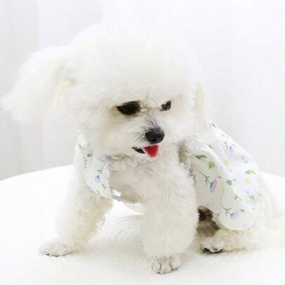 Vestido ligero para perro con gancho para correa, vestido de princesa con estampado floral francés, nuevo diseño para poodle, teddy, gato
