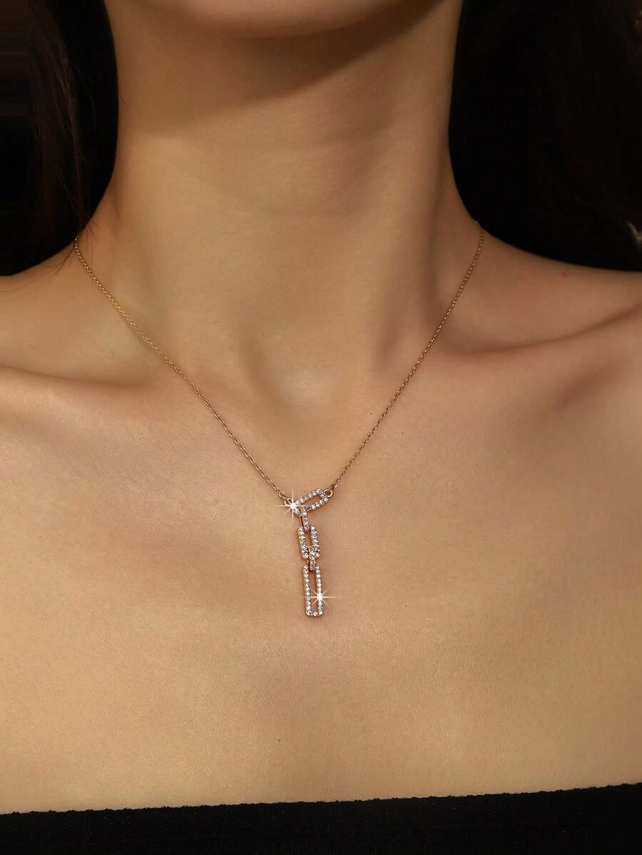 1件简约优雅时尚几何吊坠项链，镶嵌闪亮立方氧化锆，适合日常佩戴、派对、婚礼、生日等场合。 - 彩色 - 查看 1