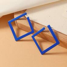 Hoa tai vuông hình học tối giản thời trang, phù hợp cho trang phục hàng ngày của phụ nữ - Bạc - Xem 5