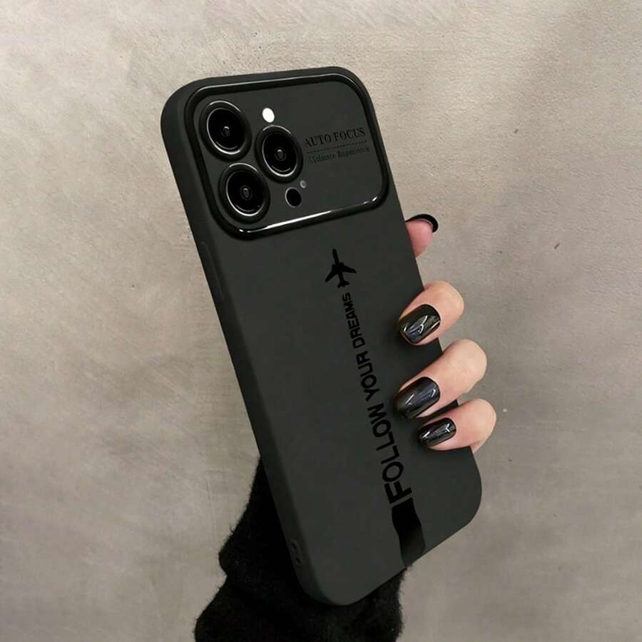 1个大窗口黑色火焰飞机印花软壳保护套，全覆盖，防震时尚，男女通用，兼容苹果手机 - 黑色 - 查看 1