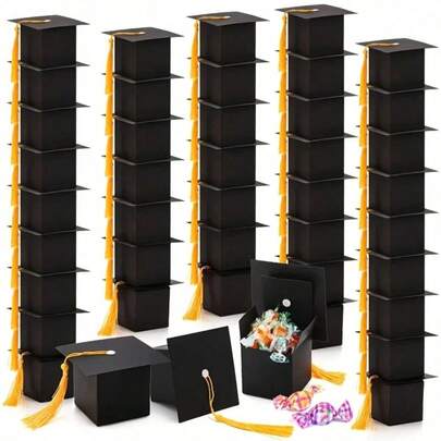 10个装创意毕业帽造型糖果盒，适用于毕业典礼、毕业季、返校季、毕业装饰、生日、节日庆祝、毕业礼物盒